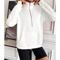 thumbnail image 2 of SWSMCLT Women's Fashion Sweatshirt Pullover Fall Regular Fit Long Sleeve Lapel Sweatshirt Half Zip Kangaroo Pocket White XX-Large, 2 of 5