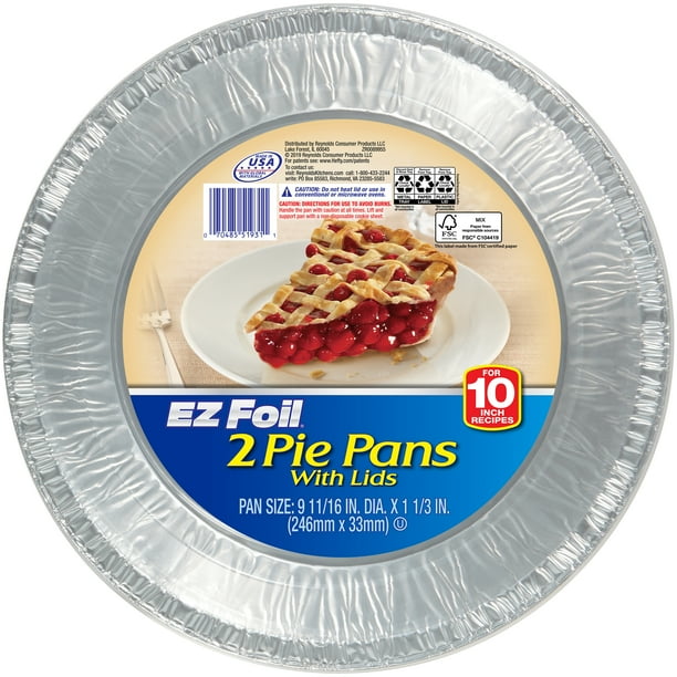 Hefty EZ Foil Aluminum 10" Pie Baking Pans with Lids, 2 Count, 9.9" x 1