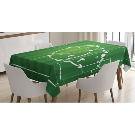 Soccer Tablecloth, Game Strategy Passing Marking Dribbling towards Goal Winning Tactics Total Football, Rectangular Table Cover for Dining Room Kitchen, 52 X 70 Inches, Green White, by