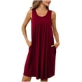 thumbnail image 3 of Htigea Womens Pajamas Dresses Summer Loose Fit Ruffled Crewneck Sleeveless Dress Soft Comfy Nightgown Dress Solid Homewear Dress with Pockets, 3 of 7