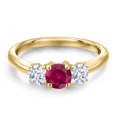 thumbnail image 3 of Gem Stone King 10K Yellow Gold Red Created Ruby and White Zirconia Engagement Ring for Women | 1.10 Cttw | Round 5MM | Gemstone July Birthstone | Size 7, 3 of 6
