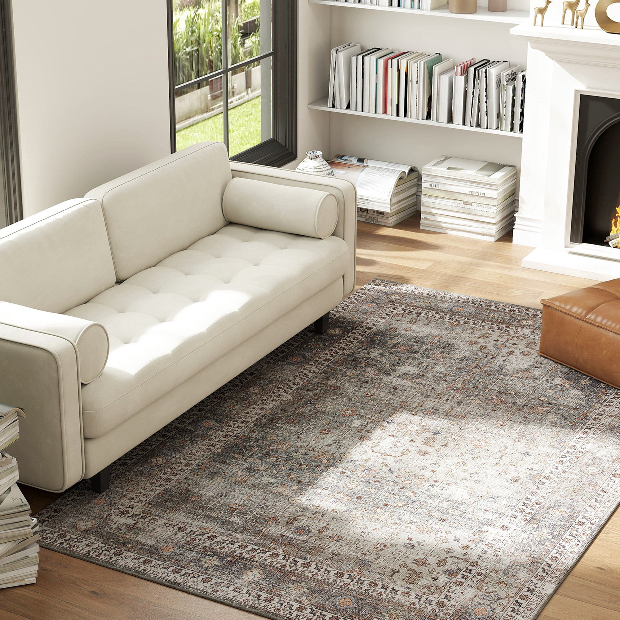 Area Rug 83.9"x59.8" Chenille Soft Non-Slip TPR Backing Machine Washable Rug for Living Room Bedroom