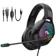 Gaming Headset, PS4 Headset Gaming Headset with Microphone Xbox PC Headset Gaming 3.5mm Connector Noise Canceling Mic 7.1 Surround Sound RGB Light for PC Laptop