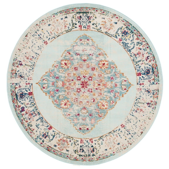 SAFAVIEH Monaco Alfreda Oriental Area Rug, Ivory/Turquoise, 6'7" x 6'7" Round