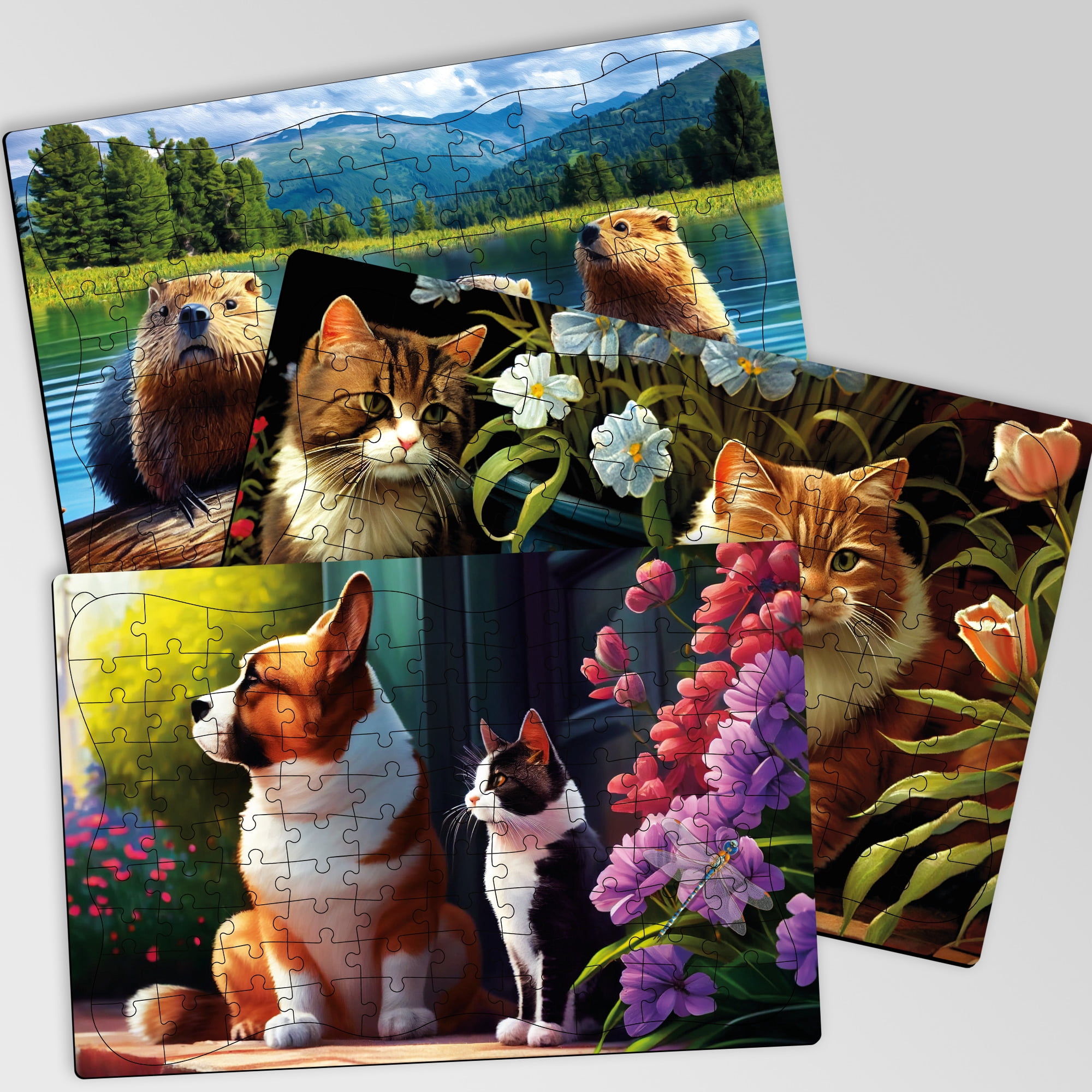 Quokka 100 Piece Dementia Puzzles for Seniors – 3 Set Large Piece Jigsaw Activities with Beavers, Cats and Dog