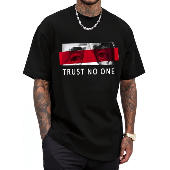 Men's Graphic T-Shirt, Eye Print, Short Sleeve Crew Neck Casual Tee, Black