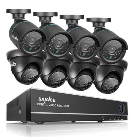 SANNCE 8CH Full 1080N Security Camera System CCTV DVR and (8) 720P Night Vision Surveillance Cameras, IP66 Weatherproof , P2P Technology/E-Cloud Service, QR Code Scan Remote Access -No (Best Remote Surveillance Camera)