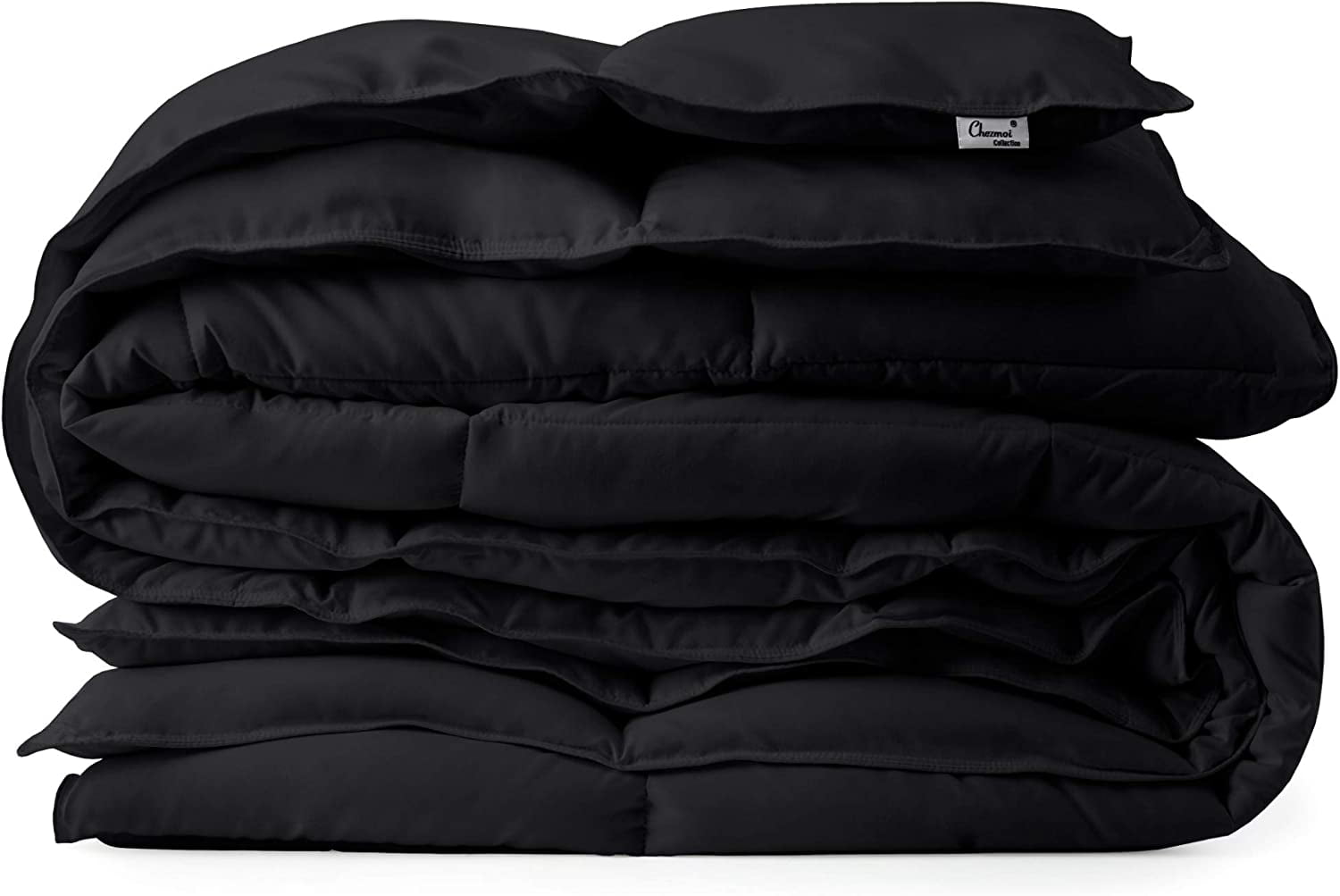 Chezmoi Collection All Season Queen Size Down Alternative Comforter - Plush Microfiber Fill - Box Stitch Quilted - Duvet Insert with Corner Tabs (Full/Queen, Black)
