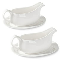 Dizada 19oz Gravy Boat with Saucer Stand, Large Gravy Bowl for Turkey,Ceramic White, Set of 2