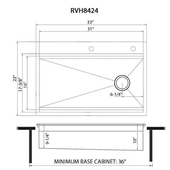 Ruvati USA RVH8424 33 in. Workstation Two-Tiered Ledge Drop-in Topmount 16 Gauge Stainless Steel Kitchen Sink