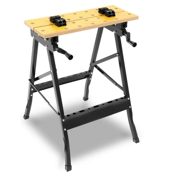 Portable Basic Length Workbench with Measuring Ruler and Protractor Adjustable Foldable Multi-Purpose Fits DIY, Carpentry, Garage and Home Use, Yellow