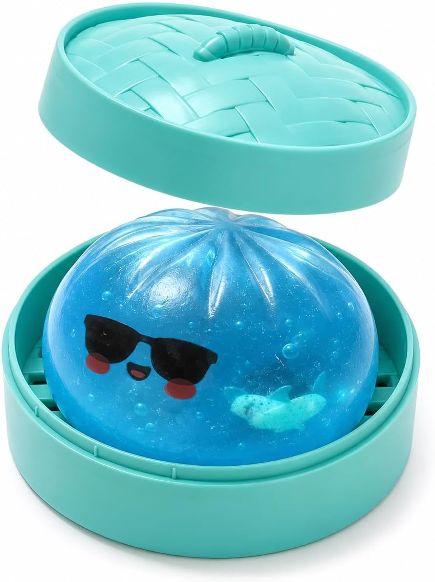 Shark Dumpling Squishy, Glitter Dumpling Squishy with Box, Colorful Dumplings Squeeze Balls Stress Relief Sensory for Holiday & Birthday Gifts (Random)