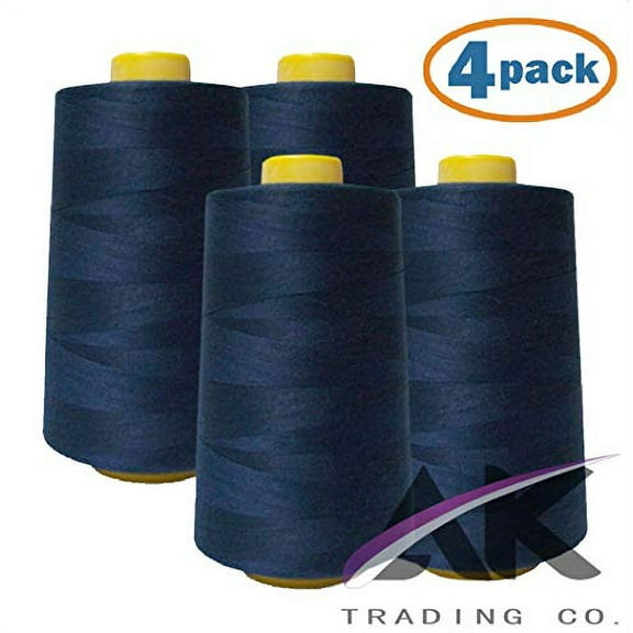 AK Trading 4-Pack Navy Blue All Purpose Sewing Thread Cones (6000 Yards Each) of High Tensile Polyester Thread Spools for Sewing, Quilting, Serger Machines, Overlock, Merrow & Hand Embroidery.