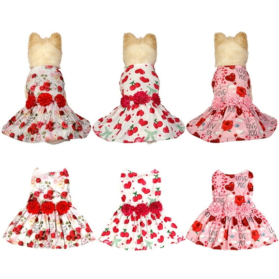 Valentines Dog Dress with Heart Print, Tutu Skirt Tulle Dress Pet Apparel Puppy Outfit Holiday Doggie Clothes for Small Dogs Girl