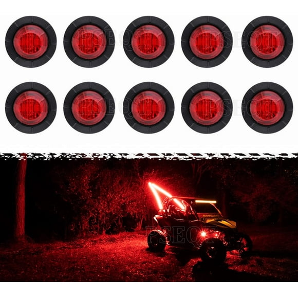 GHSDFBB 3/4" LED Rock Lights Round Underglow Wheel Fender Side Marker Clearance Lights with Bullet Grommets Waterproof for Trailer Golf Cart Offroad Wrangler Truck RV UTV ATV (Red, 10Pcs)