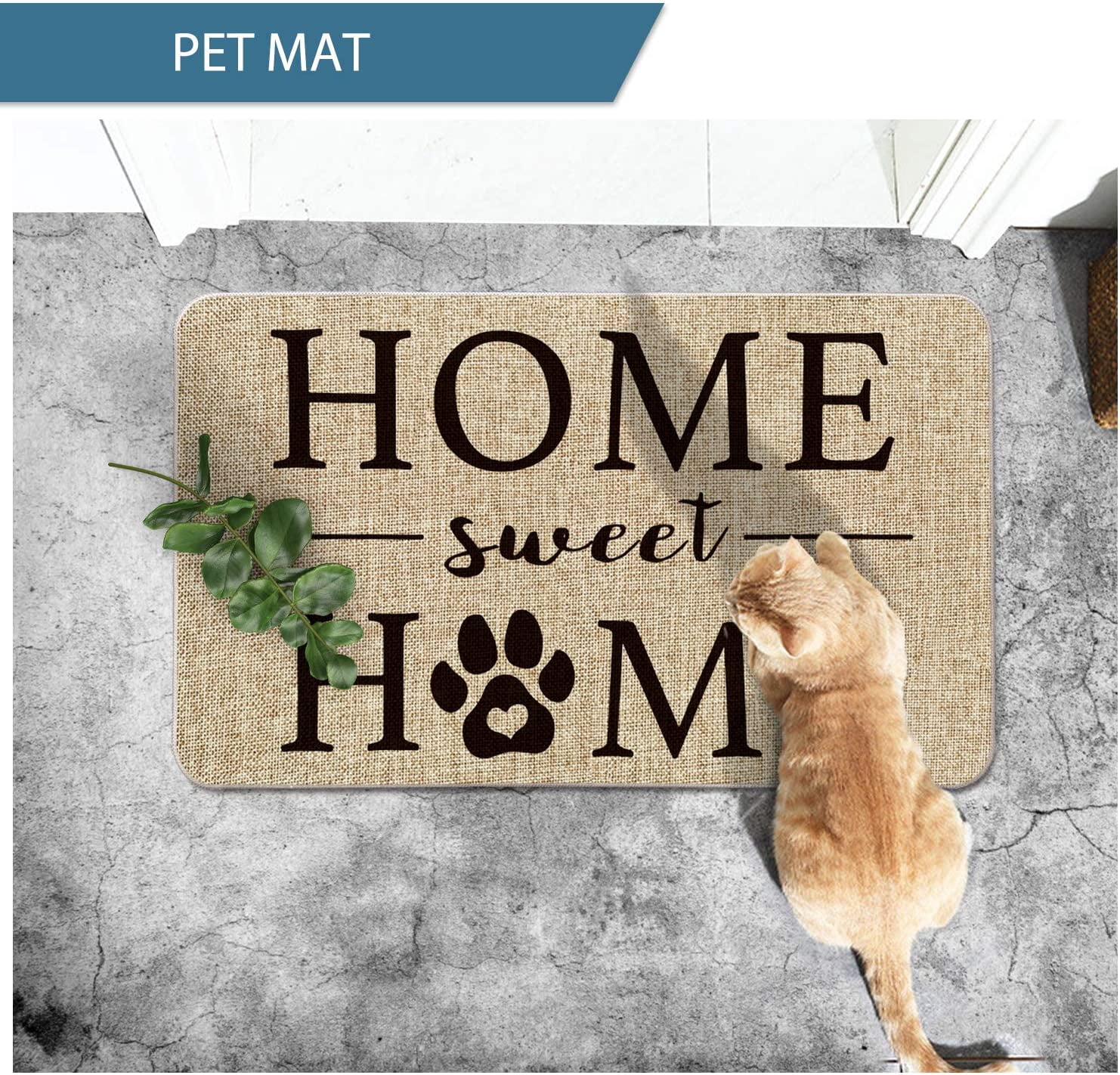 Home Sweet Home Cute Dog Paw Footprints Plum Print Decorative Doormat, Pet Dog Cat Low-Profile Floor Mat Switch Mat for Indoor Outdoor 17 x 29 Inch