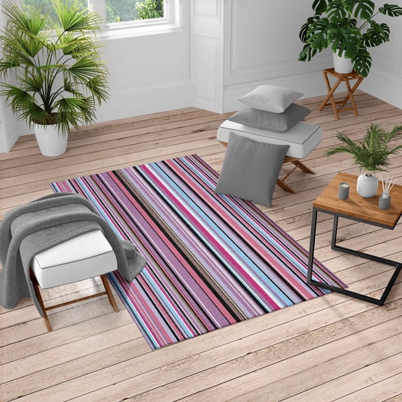 Abstract Turkish Area Rug, Barcode Lines Like Stripes Vertical Pattern Funky Modern Tile Illustration, Soft Carpet for Living Room Decor with Distressed Look, 2.6' x 5', Pale Lilac, by Ambesonne