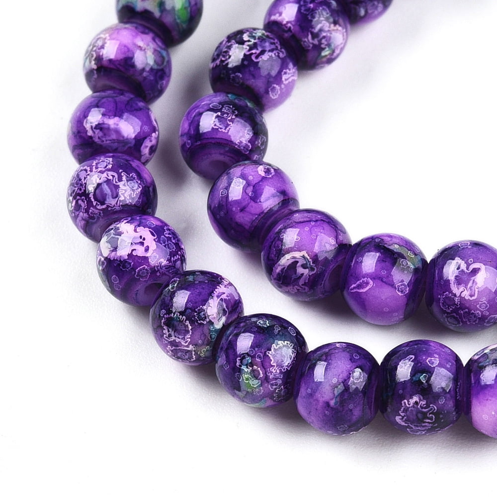 Baking Painted Glass Beads Strands Round Dark Violet 6~6.5mm Hole: 1mm 145~169pcs/strand 31.10~35.83 inch(79~91cm)