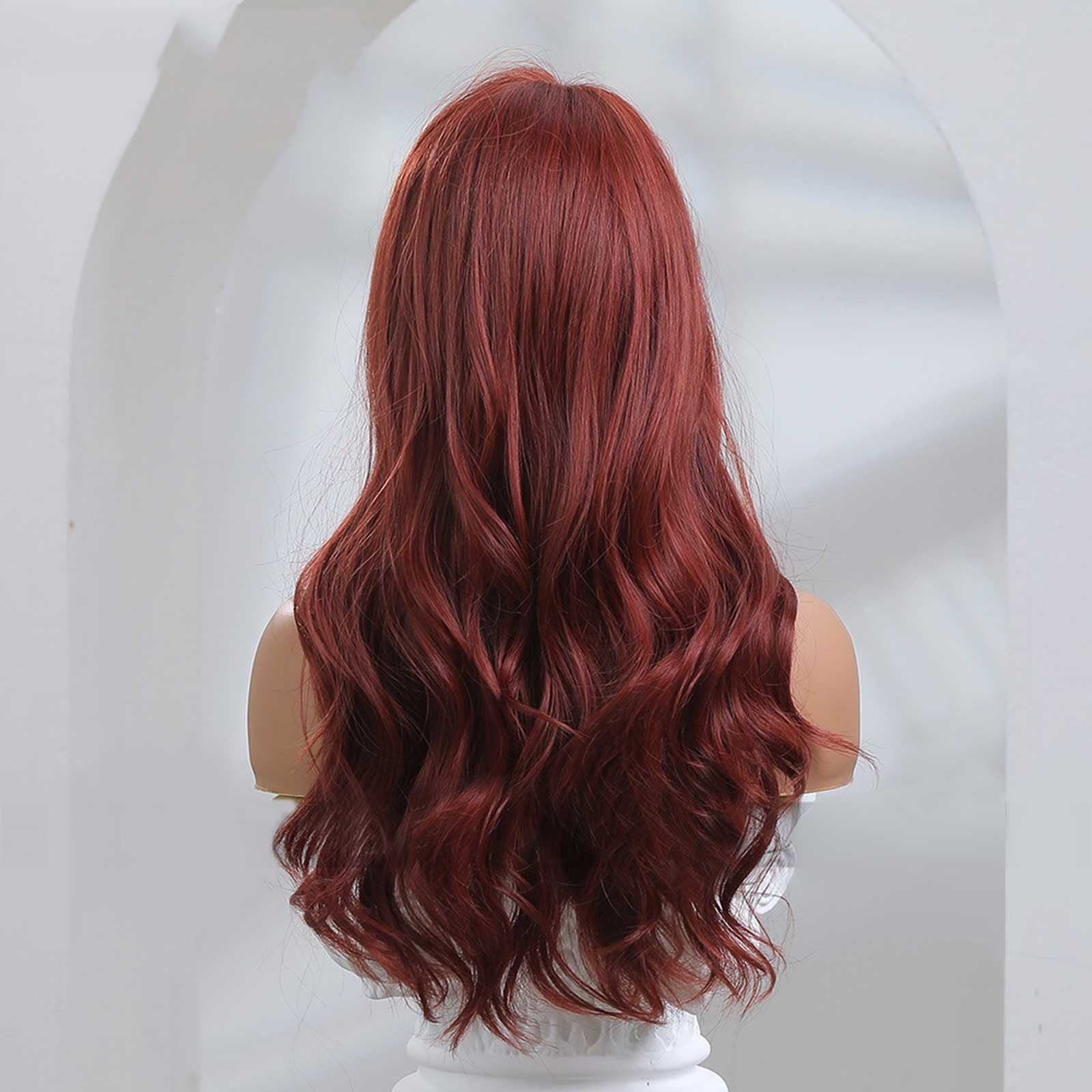 Long Red Lace Front Wig for Women, Middle Part Wavy Colored Wig with Highlight Cap, Heat Resistant Synthetic Wig(Red-1,One Size)