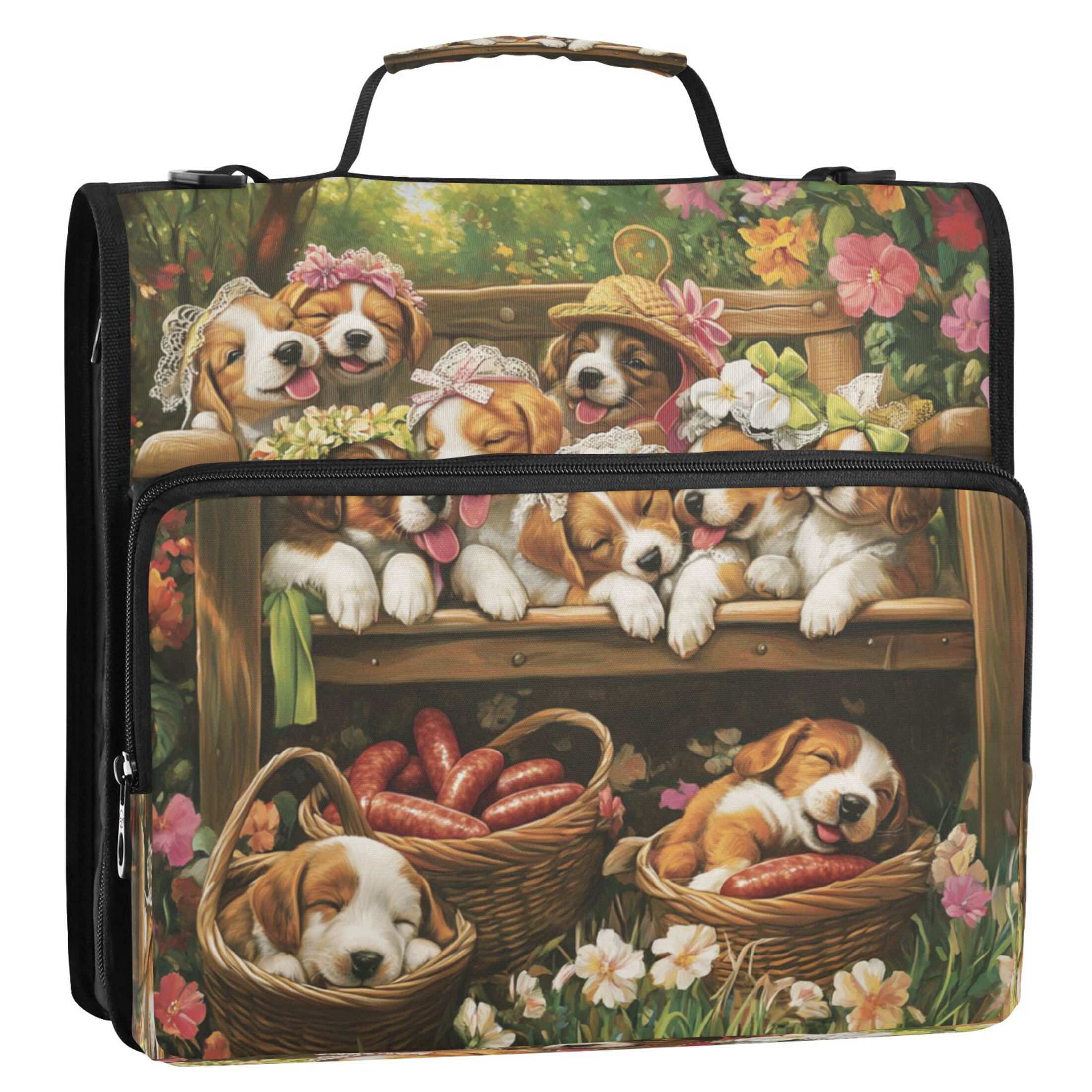 YAZAOO Zipper Binder trapper keeper Documents Organized Design Puppy Playdate in Bloom Printed