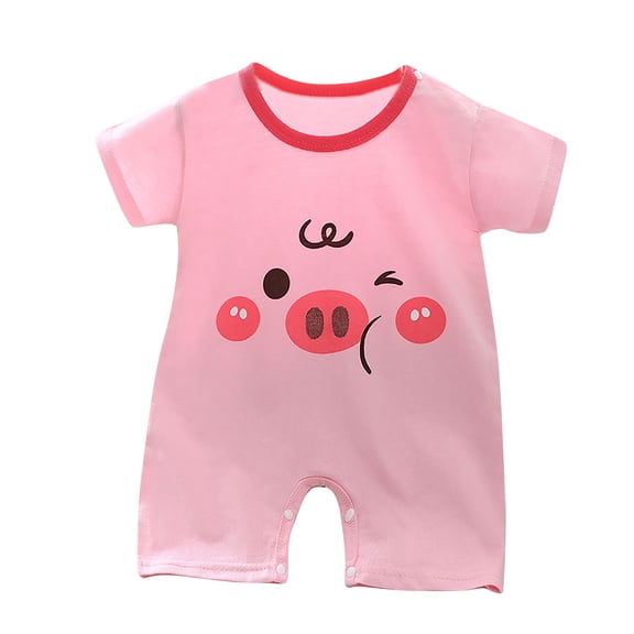 Umfun Baby Cute Pig Print Short Sleeve Romper Soft Cotton Snap Bottom One-Piece Romper for Infant