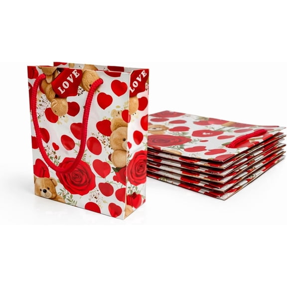 Small Gift Bags with Handles Set of 6, Decorative Paper Gift Bags for Party Favors Birthday Wedding Gifts 4.5 x 2.5 x 6 Inch