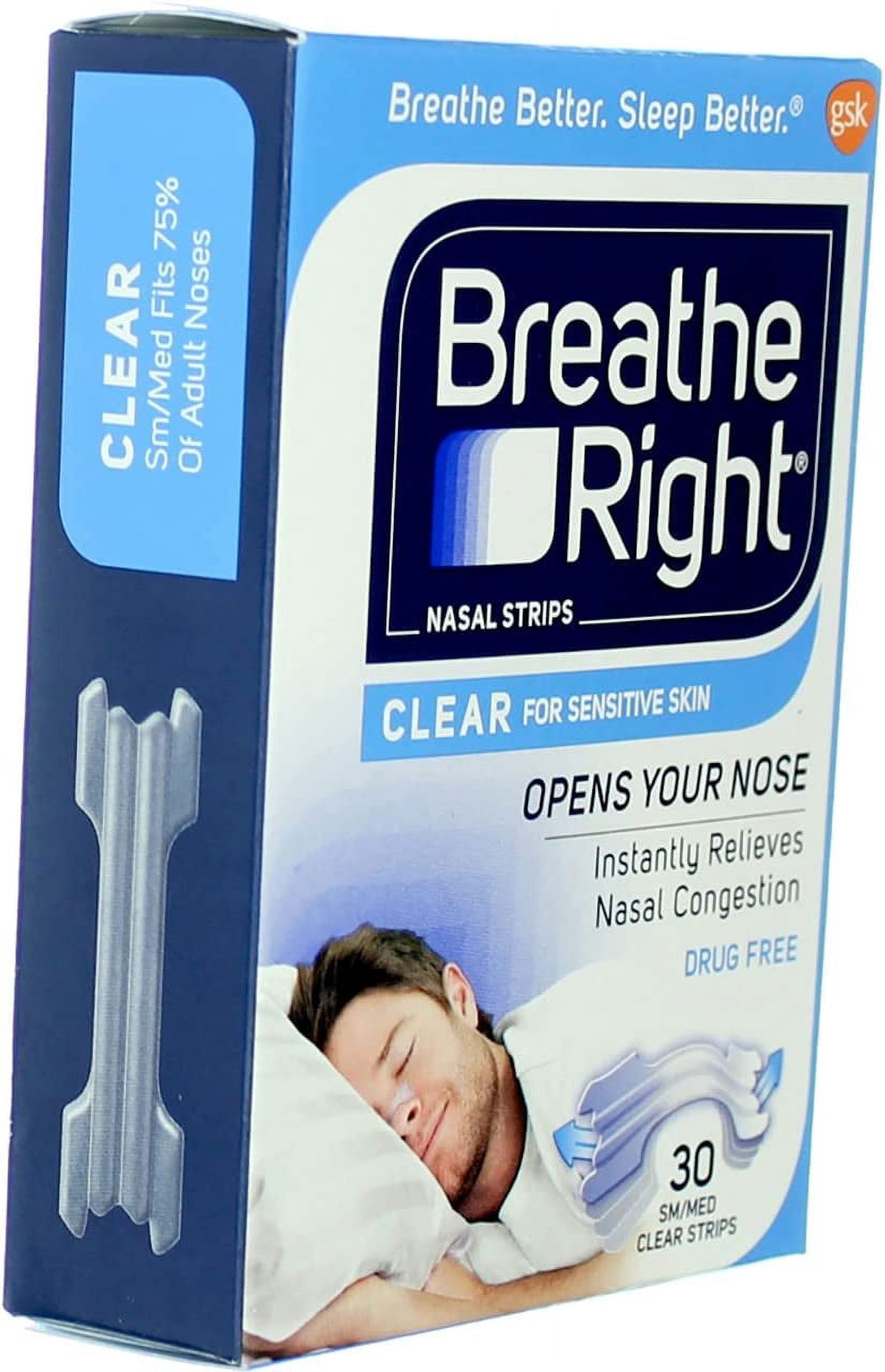 Breathe Right Nasal Strips Clear Small/Medium 30 Count (Pack of 2)