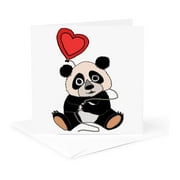 3dRose, Cute Funny Panda Bear with Heart Shaped Love Balloon Cartoon, 1 Greeting Card with envelope