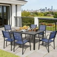 thumbnail image 3 of 7 Piece Outdoor Patio Furniture Set,6-Person Dining Set with Cushioned Swivel Chairs, Textilene Table, All-Weather Backyard, Garden, Terrace Conversation Set, Blue, 3 of 10