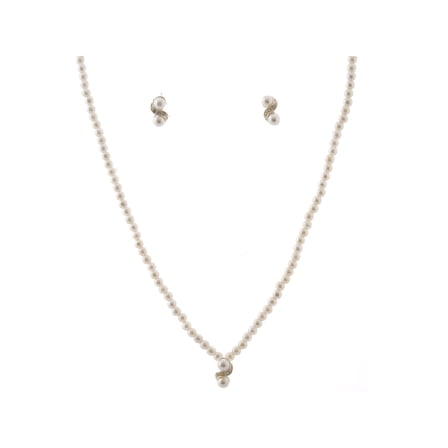 Bridal Jewelry Set Silver Plating Pearl Necklace Earrings Set