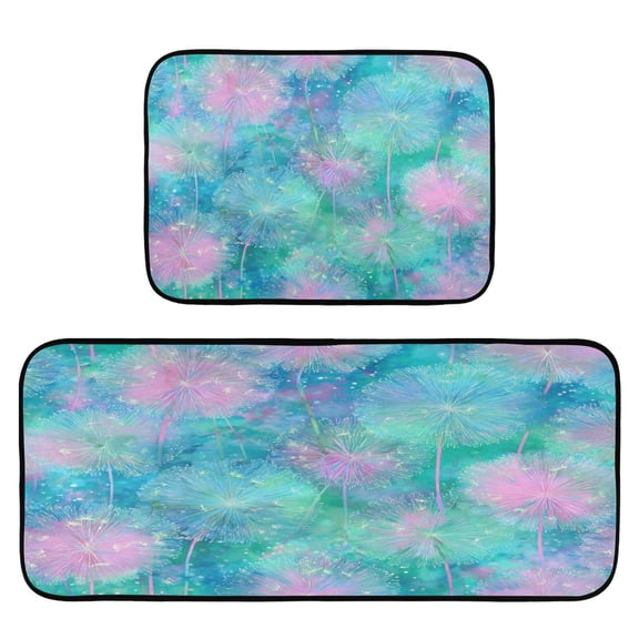 2-Piece Kitchen Rugs Set Non-Slip Mats Carpet Floor for Kitchen, Bathroom (19.7"x27.6" & 19.7"x47.2") Tie-dye Dandelions Pattern