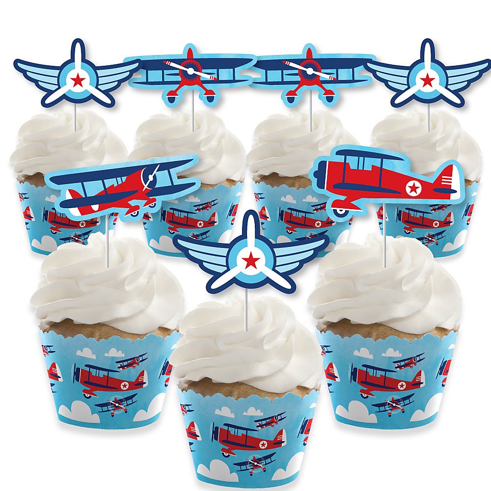 Taking Flight Airplane Cupcake Decoration Vintage Plane Baby