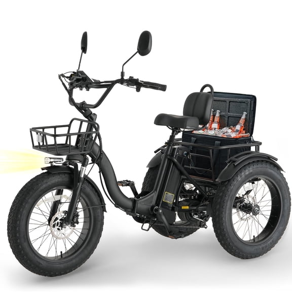 S Electric Tricycle for Adults, 750W(Peak 1350W) Motor, 48V13Ah Battery, 20"x4" Folding Fat Tire 3-Wheel Electric Trike, 20MPH, Hydraulic Brakes, Rear Basket & Differential, UL2849