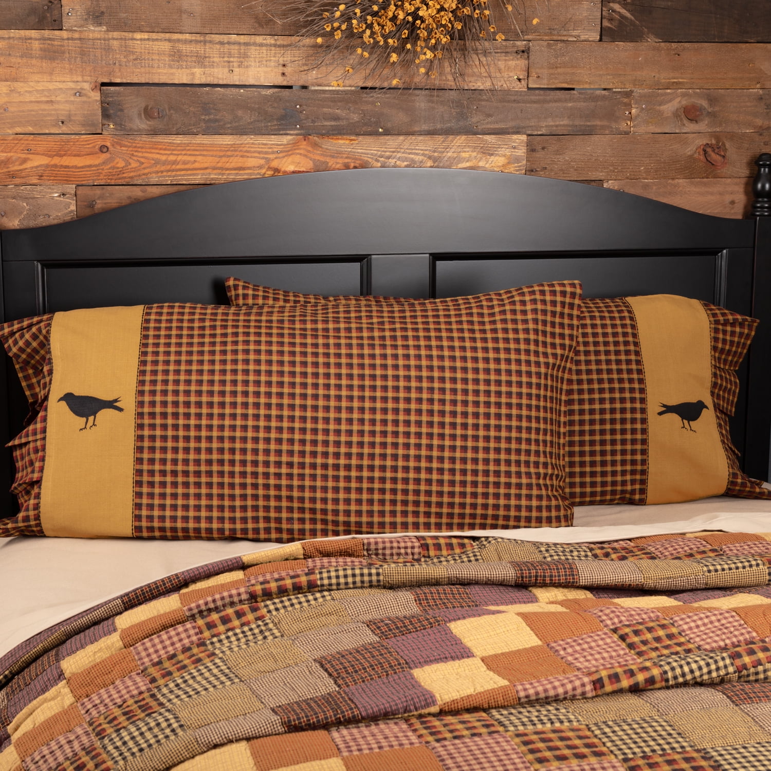 King Standard Cotton Plaid Pillow Case Set 2 Pillowcases Cover VHC Primitive