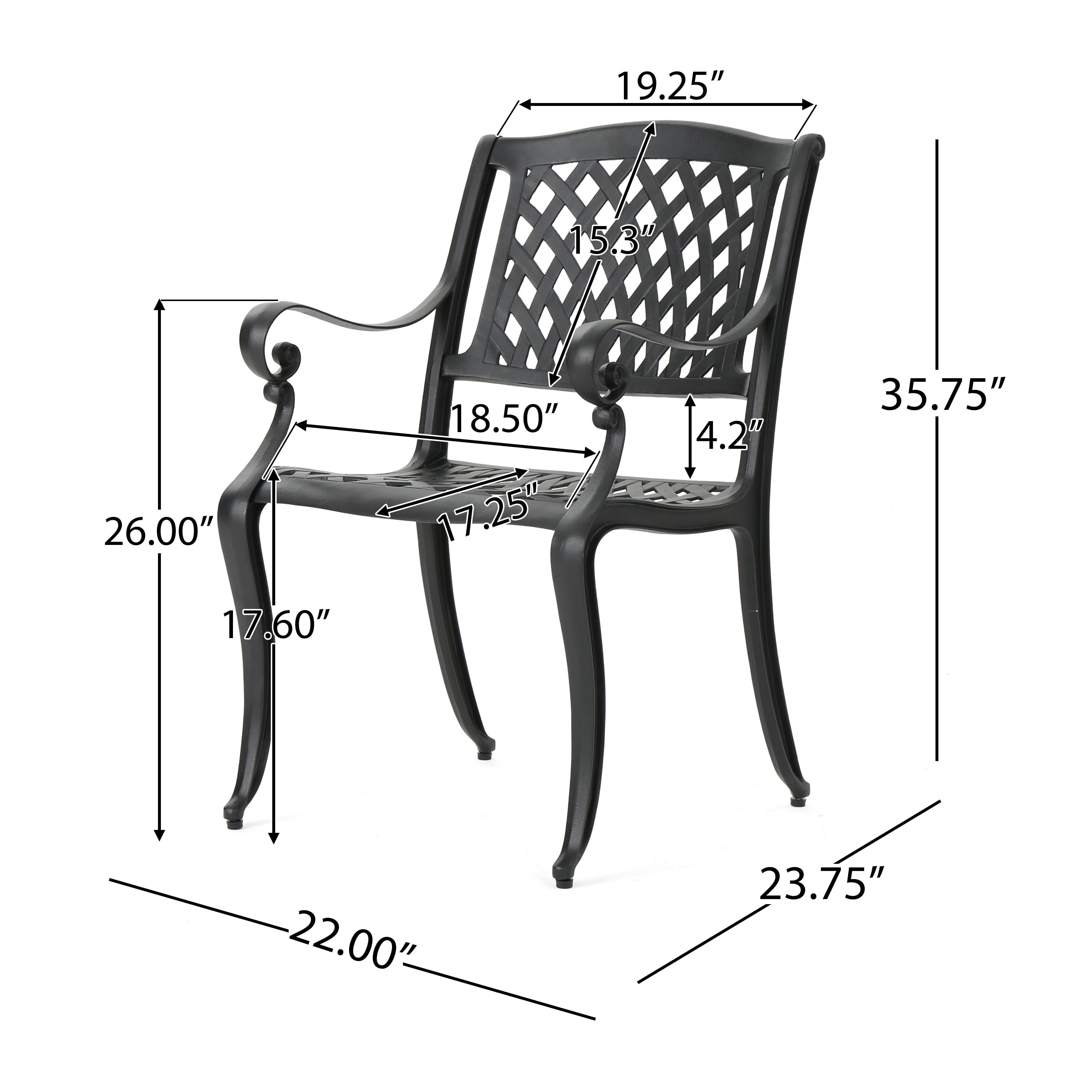 Kaleb Outdoor Cast Aluminum Dining Chair with Cushion, Set of 2, Antique Matte Black, Teal
