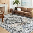thumbnail image 2 of ZACOO Area Rug 5x7 Vintage Low Pile Non-Slip Rug Machine Washable Area Rug Indoor Foldable Accent Rug, Grey/Orange, 2 of 8