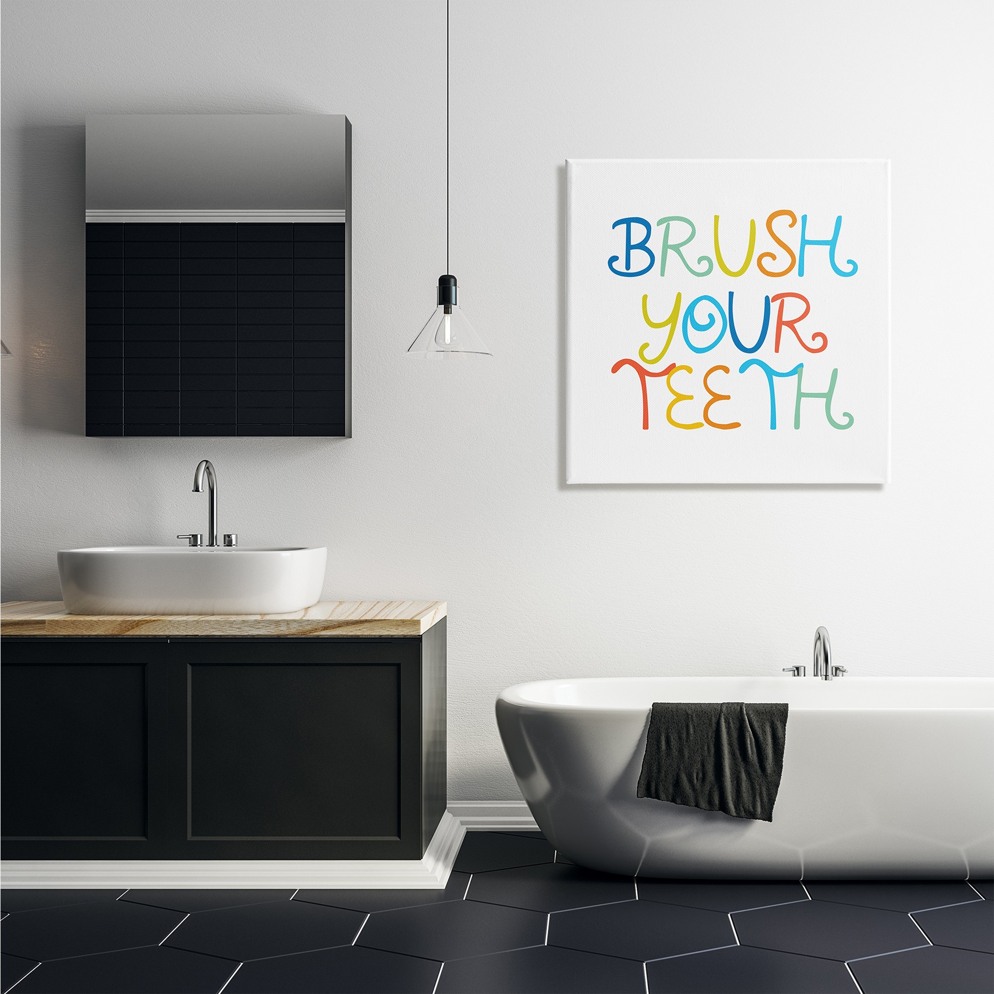Stupell Industries Fun Kids Bathroom Sign Brush Your Teeth Rules Typography Painting Gallery Wrapped Canvas Print Wall Art, 30 x 30