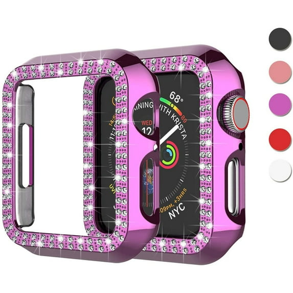 Takfox Compatible for Apple Watch Case 42mm, Bling Cover Double Diamonds Rhinestone Bumper Protective Frame for iWatch Series 3/2/1 Girl Women 42mm Purple