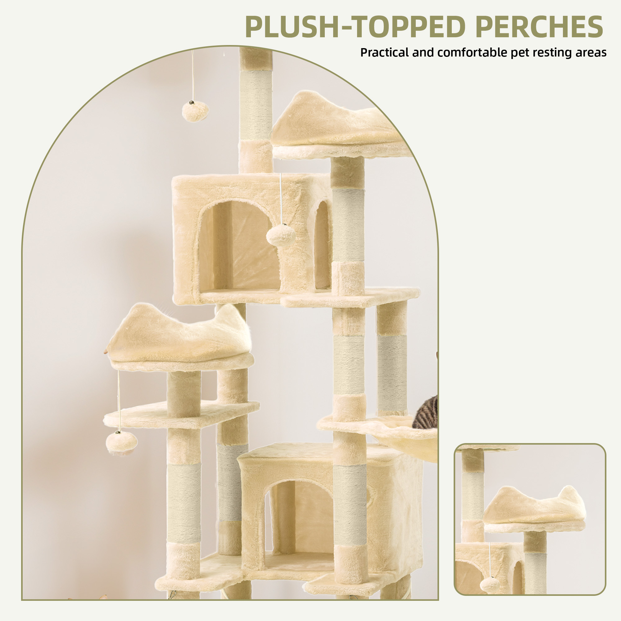Uforic 75in Large Cat Tree, Multi-Level Cat Tower Condos with Scratch Posts, Cozy Basket Hammocks, Top Perches, Sisal Ramp, Pet Play House, Beige