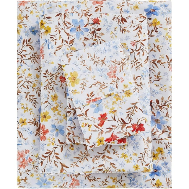 Floral Queen Sheets Soft Breathable Microfiber Vintage Printed Bed Sheet Set Deep Pocket Fitted Sheet Included Flower Pattern
