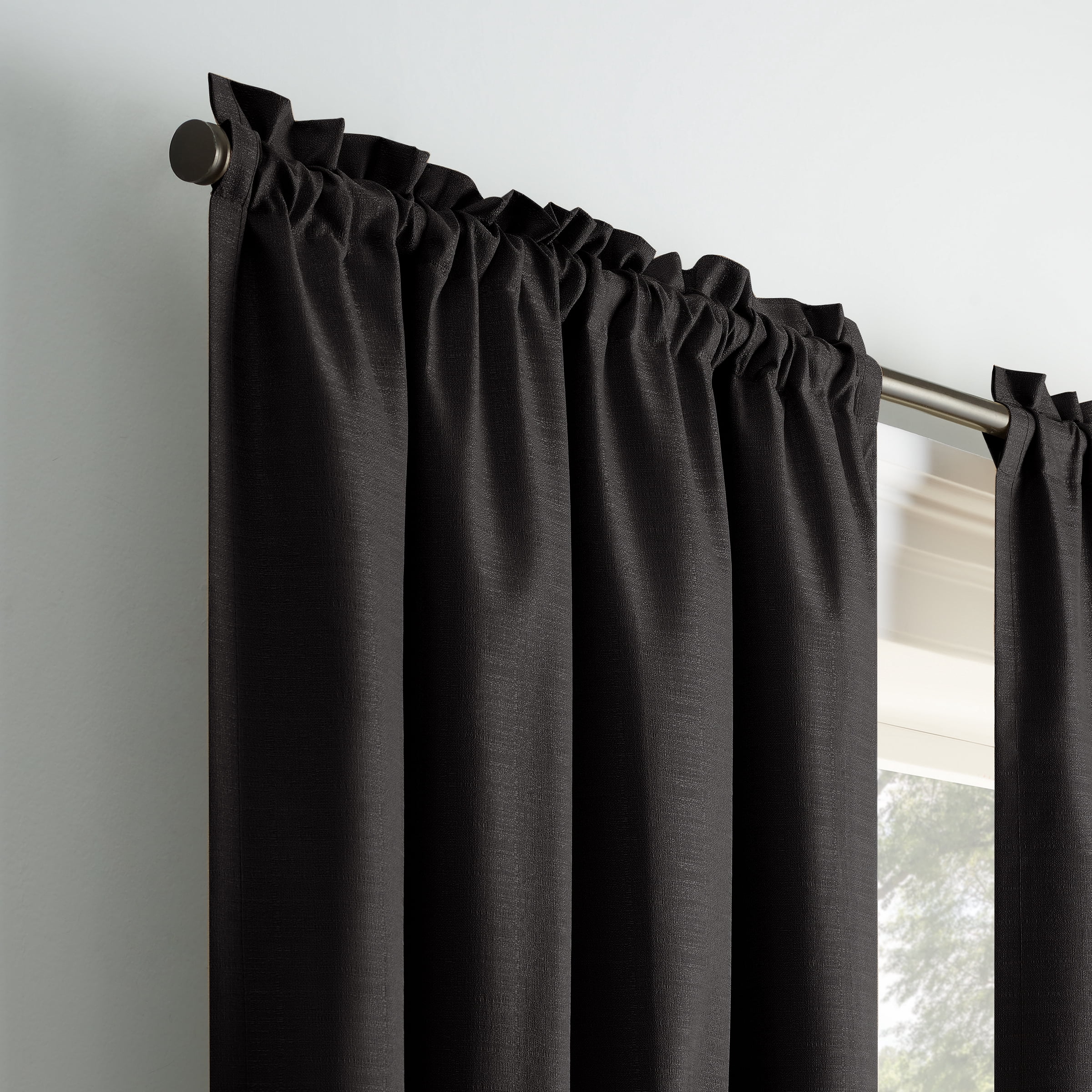 Eclipse Samara Solid Blackout Curtains, Single Curtain Panel, 54 Inch Long Blackout Curtains, 37" W x 54" L, Black