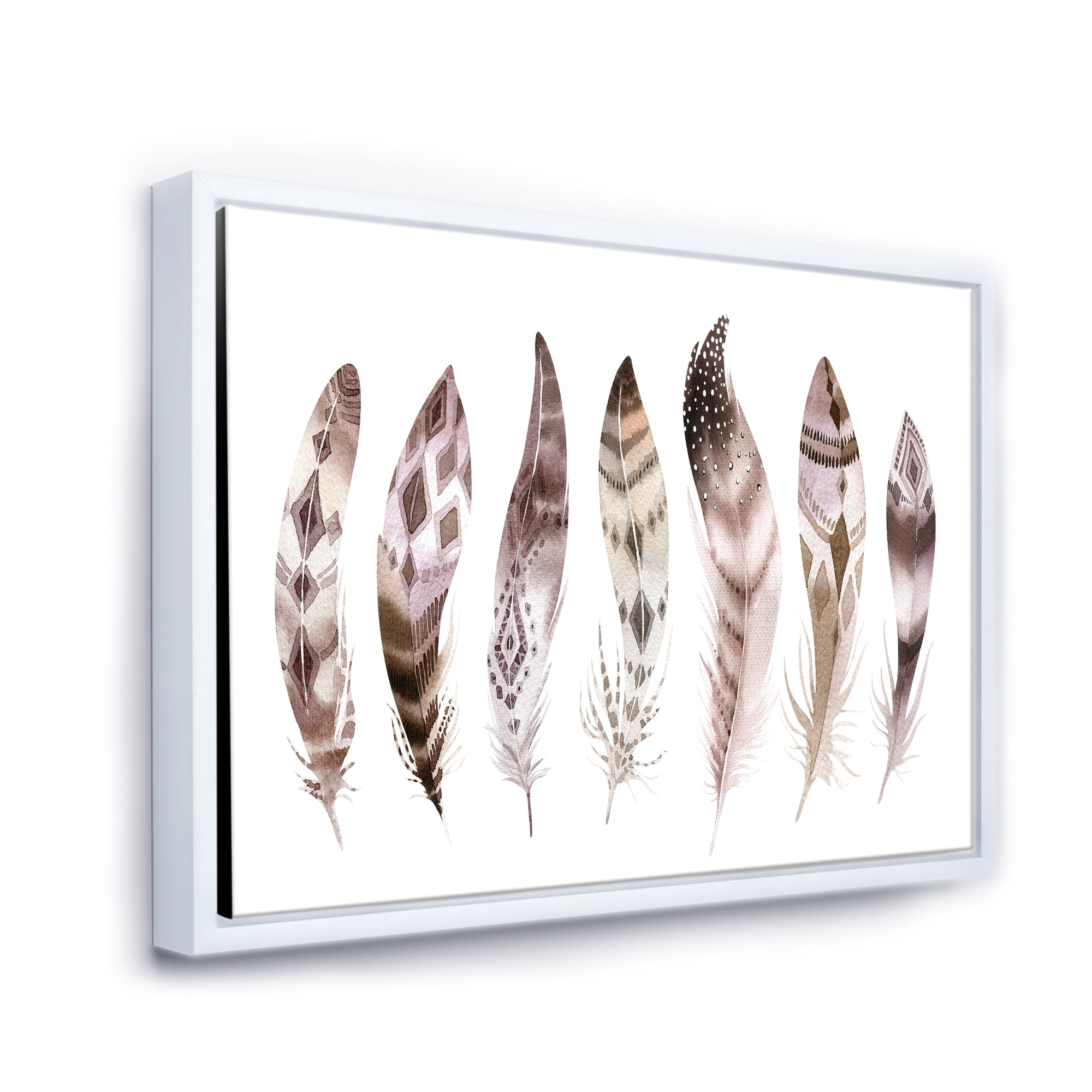 Designart 'Colourful Boho Art Feather Set X' Bohemian & Eclectic Framed Canvas Wall Art Print