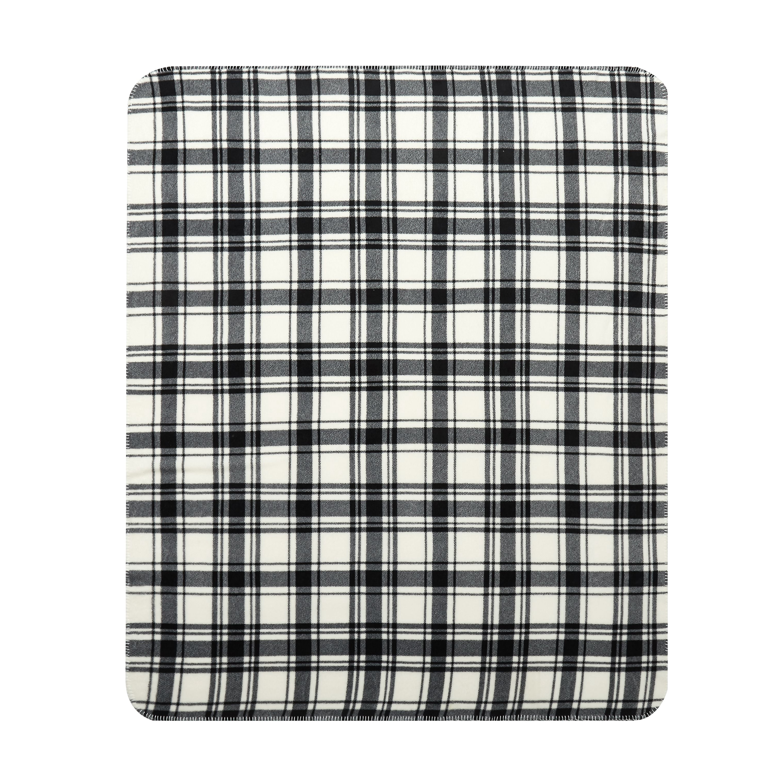 Mainstays Contemporary Black Plaid Fleece Plush Throws, 60" x 50", Washable 2 Count