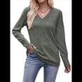 thumbnail image 1 of Camisas de Larga para Mujer, Cuello en V, Blusas Casuales de Otoño, Suéteres Holgados, Túnicas, Ropa de Moda 2025. Verde XL, 1 of 9