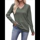 thumbnail image 1 of Camisas de Larga para Mujer, Cuello en V, Blusas Casuales de Otoño, Suéteres Holgados, Túnicas, Ropa de Moda 2025. Verde M, 1 of 9