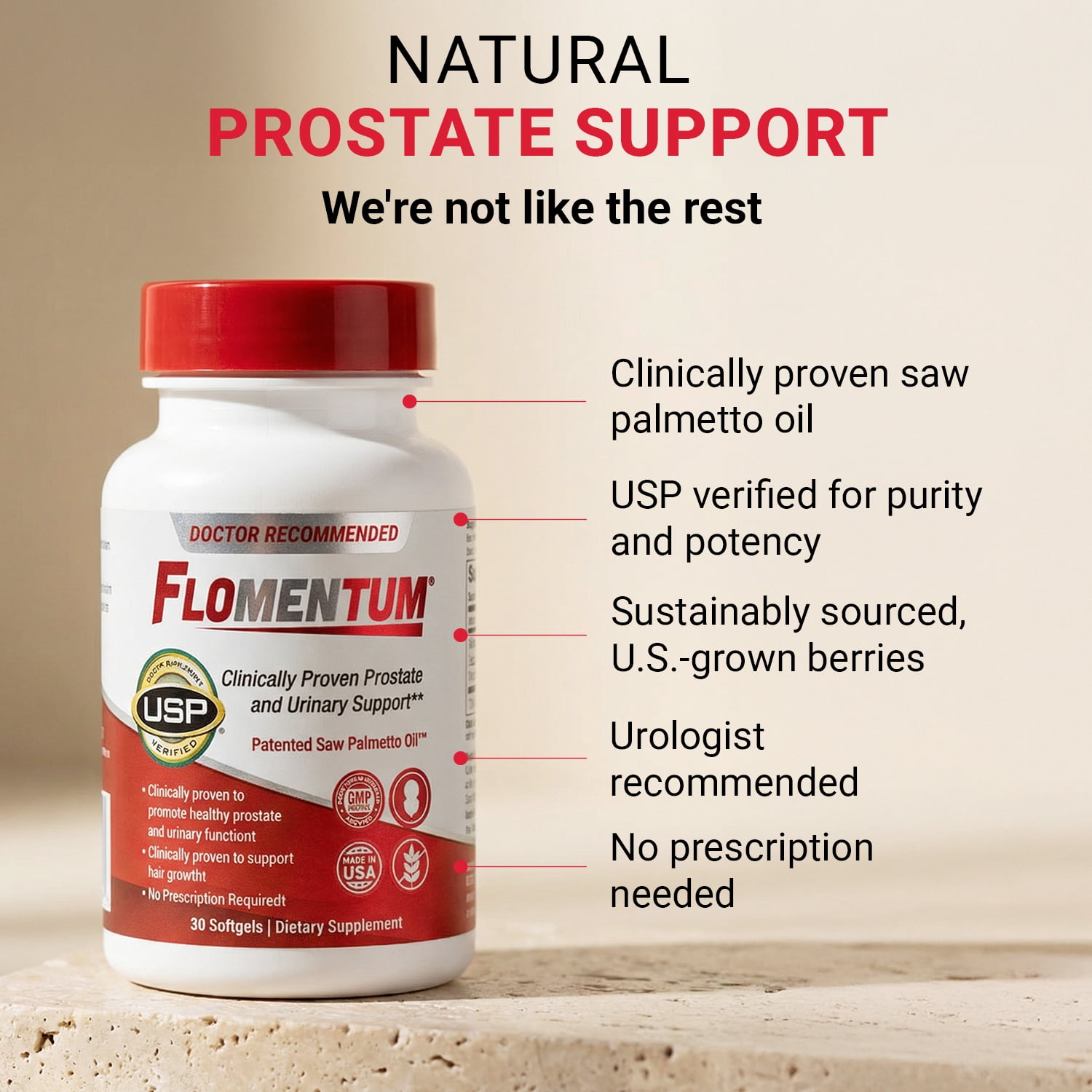 Flomentum Health Prostate Support Supplement with Saw Palmetto Berry Oil, 90 Count