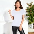 thumbnail image 2 of Women's Short Sleeve Crew Neck All-Over Sequin Embellished Top Stylish Sparkling Blouse- Medium, White Pink, 2 of 6