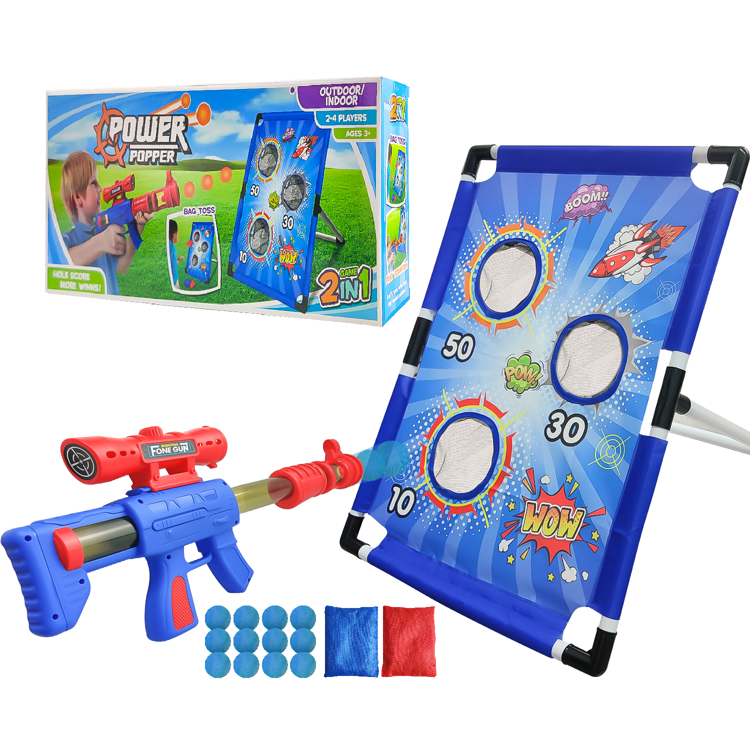 Shooting Games Toy for Boys, Bean Bag Toss Games for Kids, Foam Blaster 2in1 Shooting Game