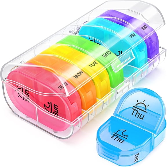 BPA Free Weekly Pill Organizer 2 Times a Day, AM PM Pill Dispenser with 7 Individual Daily Pocket Cases, Large Storage for Vitamins, Medicine, Supplements and Medication