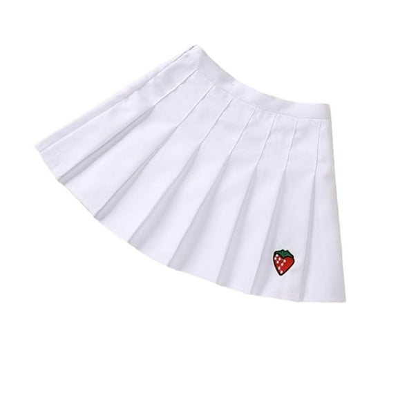 Posijego Girls Pleated Skirts Embroidered Strawberry High Waisted Skirt School Uniform Skirts for Little Girls